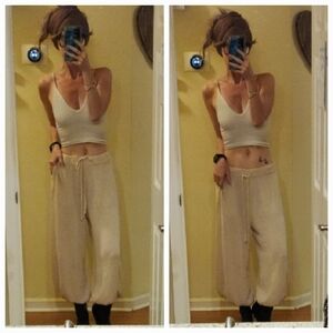 Free People FP Beach Balloon Style Knit Tie Sweater Pants Cream/Ivory